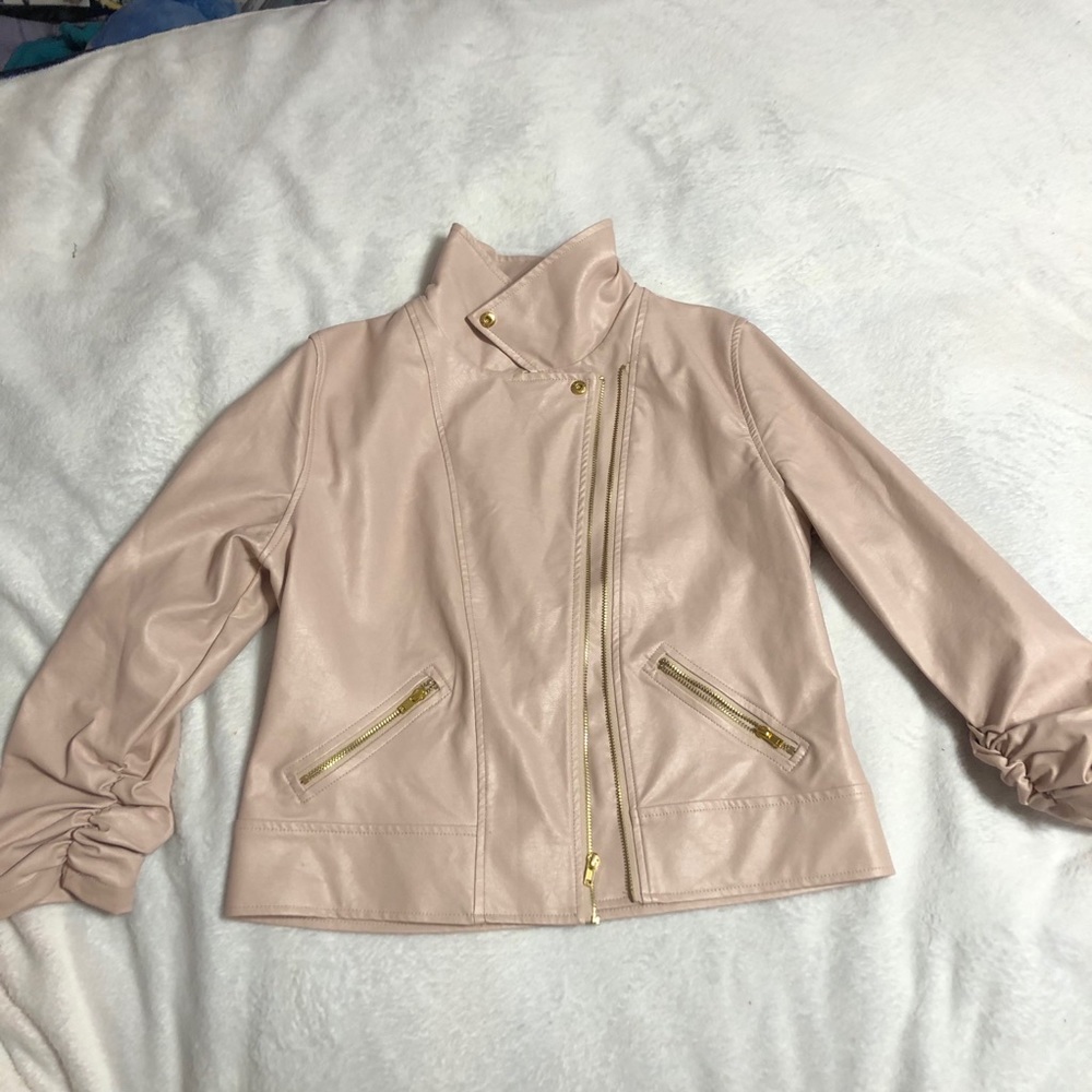Disney signed pink faux leather moto jacket 14/16